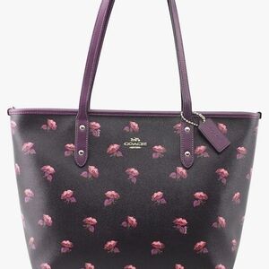 Coach Black Tote with Pink Floral Design